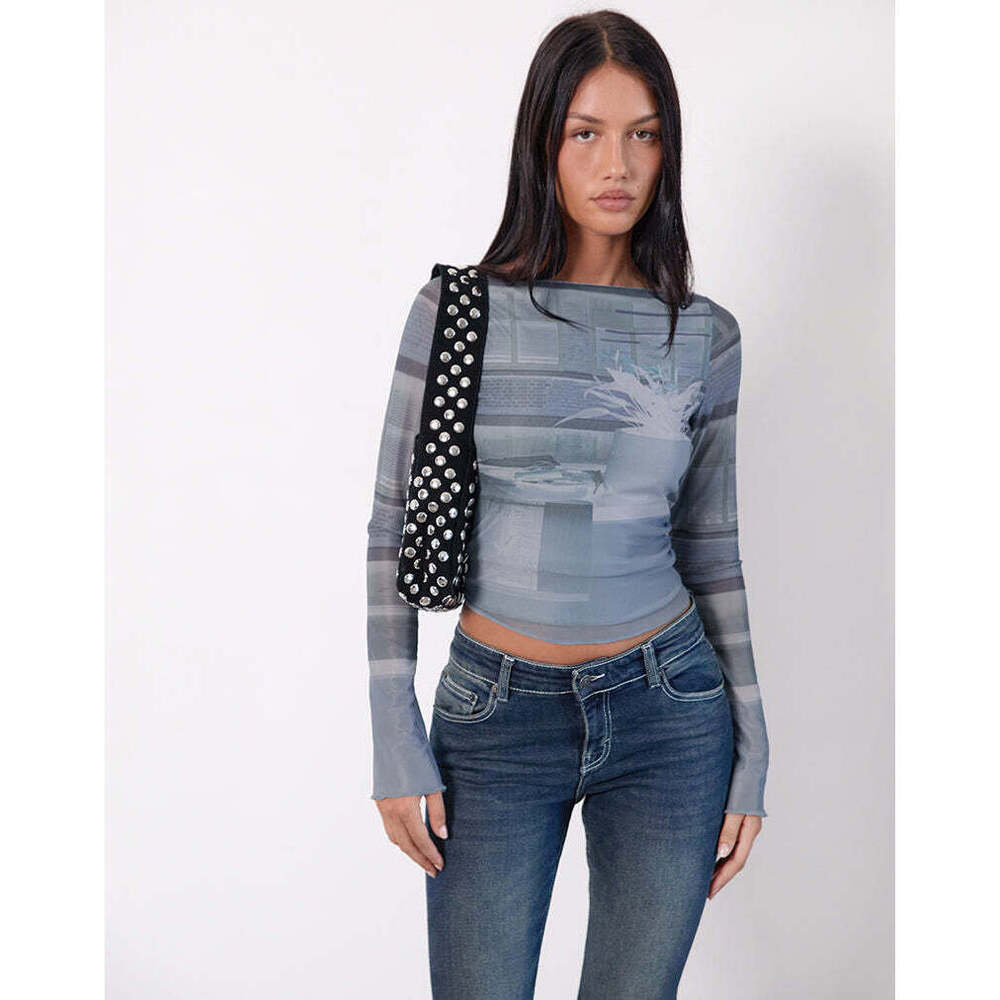 New With Tags Motel Rocks Armali Long Sleeve Top in Parlour Print Blue XXS